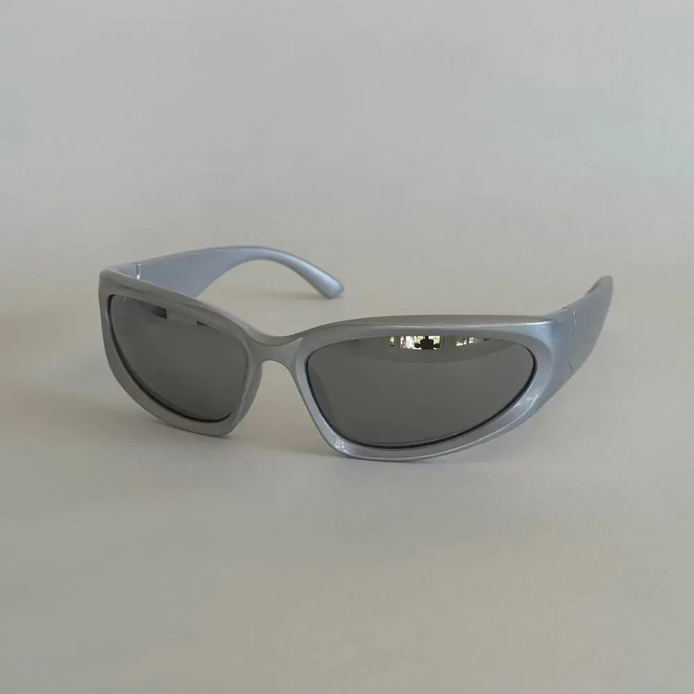 Y2K Grey Silver Vintage Sunglasses – Unique Frame Shape, Unisex, UVA UVB, New